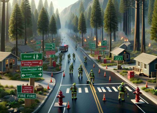 High-definition, realistic image showcasing the new safety measures that have been implemented in the aftermath of tragic wildfires in Hawaii. The scene includes newly installed fire hydrants, fire resistant plants, and increased forest clearance to prevent spreading of fire. Clearly visible signs for evacuation routes and instructions for immediate actions during events can also be seen. Firefighters, arrayed in their protective clothing and gears, are running drills, while civilians are participating in wildfire safety awareness programs.