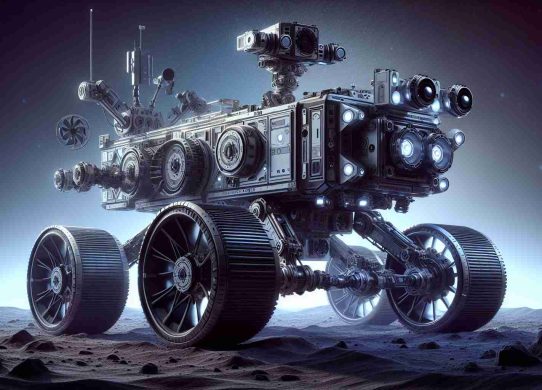 A high-definition, realistic rendering of a futuristic exploration vehicle, dubbed the 'Titan'. The Titan is imagined as the 2026 Stellar Rover, showcasing state-of-the-art technology for planetary exploration. The Rover is sleek, durable, and complex, with multiple tools dedicated to probing and studying celestial bodies. Its design is robust yet flexible, equipped with advanced suspension and handling capabilities to navigate rough terrains. Its broad, inflated wheels and metallic body shimmer under an alien sun, and, its articulated arms, cameras, and sensors hint at the essential research purposes it serves.