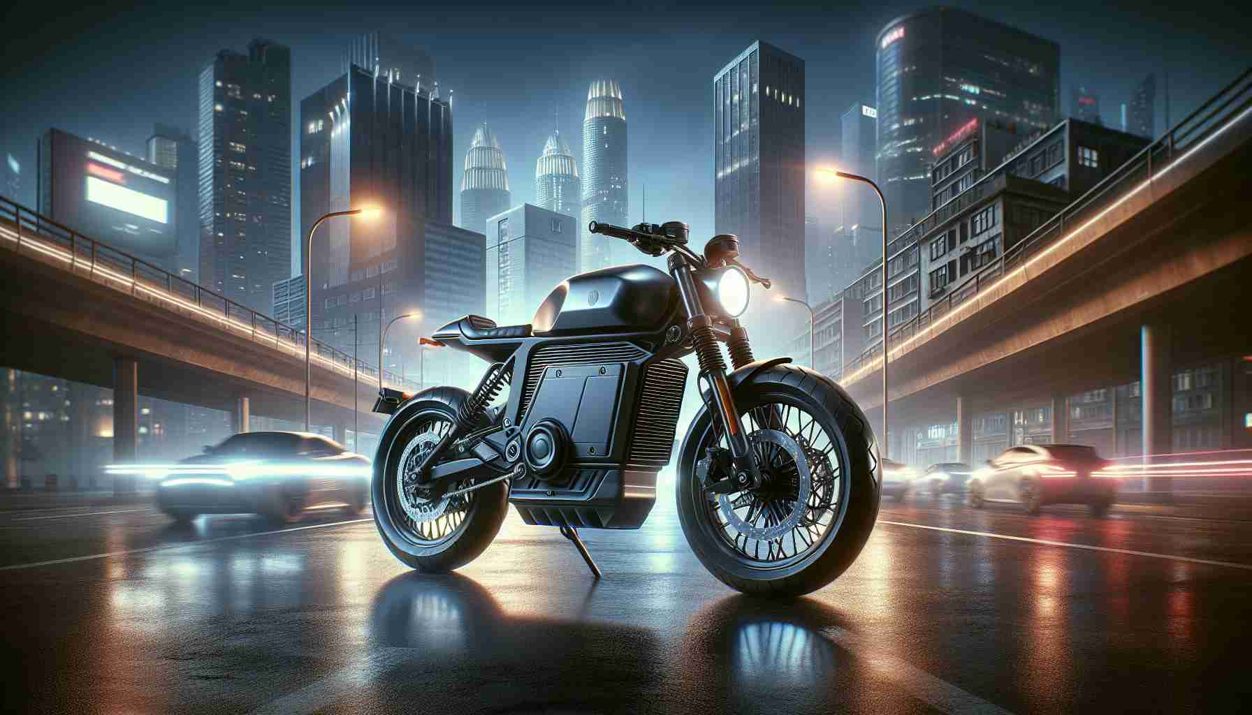 Realistic high-definition image showing the unveiling of an exciting new lineup of electric motorcycles by a fictitious company in an urban setting. The high-powered electric bikes have a distinct retro design aesthetic, akin to the style of Royal Enfield motorcycles. The backdrop is filled with cityscape elements like modern buildings, streets, and city lights to signify the urban environment these bikes are designed for. The electric bikes gleam brightly under the city lights, demonstrating their elegance and road readiness.